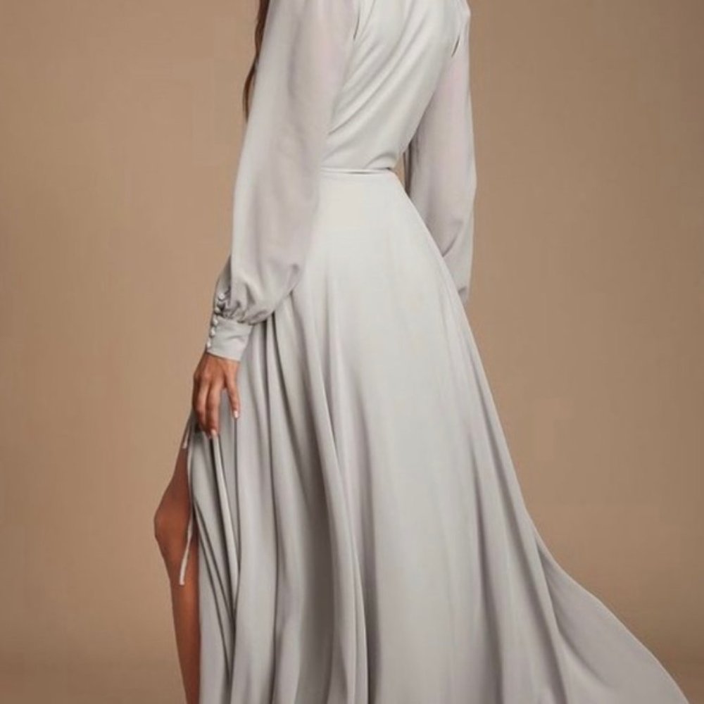 Light Grey Long Sleeve Wrap Dress